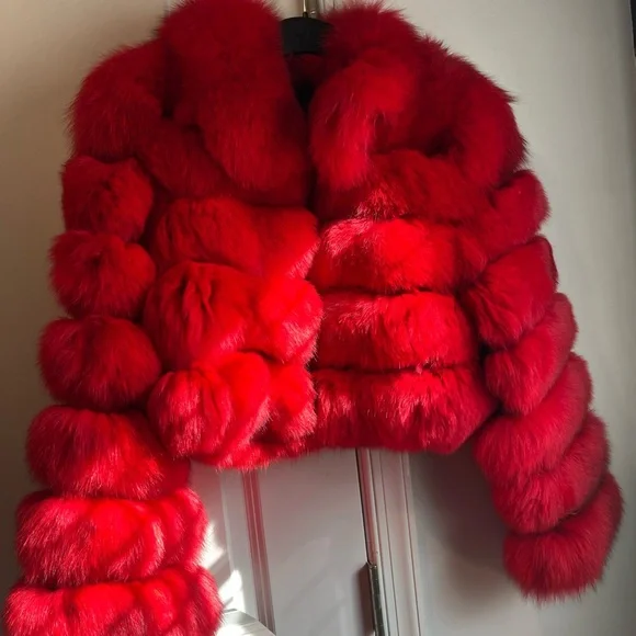Luxurious Red  Fur Jacket - Picture 2 of 4